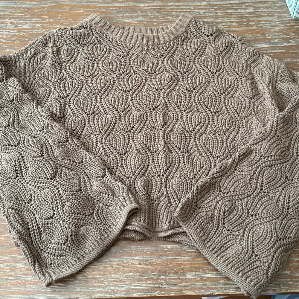 Moon & Madison Brown Crew Neck Sweater with Textured Knit